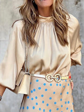 Blouses Casual Turtleneck Satin Long Sleeve Blouse for Women