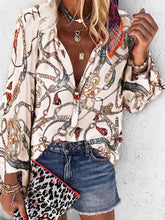 Blouses Chain Print Stand Collar Long Sleeve Blouse for Women