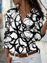 Blouses Circle Print Button Long Sleeve Blouse for Women