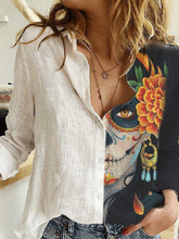 Blouses Clown Print Lapel Button Long Sleeve Blouse for Women