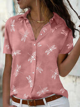 Blouses Dragonfly Lapel Button Short Sleeve Blouse for Women