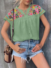 Blouses Embroidered Fringe Collar Batwing Sleeves Blouse for Women