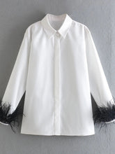 Blouses Feather Lapel Long Sleeve Blouse for Women