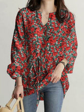 Blouses Floral Print V-Neck Long Sleeve Blouse for Women