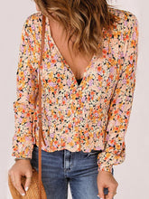 Blouses Floral Print V-Neck Long Sleeve Blouse for Women