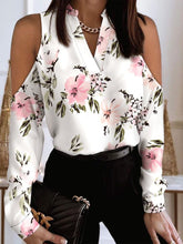 Blouses Floral Print V-Neck Off-The-Shoulder Long Sleeve Blouse for Women