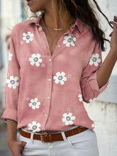 Blouses Flower Lapel Button Long Sleeve Blouse for Women