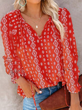 Blouses Flower Print V-Neck Long Sleeve Blouse for Women