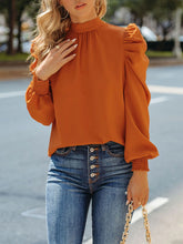 Blouses High Collar Back Belted Long Sleeves Blouse for Women