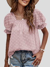 Blouses Jacquard Dots Square Neck Short Sleeve Blouse for Women