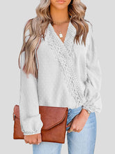 Blouses Jacquard Lace V-Neck Long Sleeve Blouse for Women