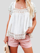 Blouses Lace Panel Hollow Puff Sleeve Blouse for Women