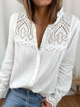 Blouses Lace Stitching Button Long Sleeve Blouse for Women