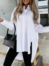 Blouses Lapel Button Irregular Long Sleeves Blouse for Women