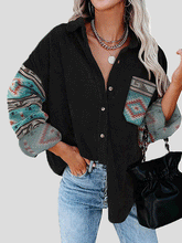 Blouses Loose Print Stitching Lapel Long Sleeve Blouse for Women