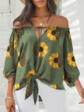 Blouses Printed One-Shoulder Tie Long Sleeve Blouse for Women
