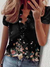 Blouses Printed Ruffle Short Sleeve Blouse for Women