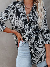 Blouses Printed Stand Collar Button Long Sleeve Blouse for Women