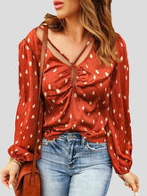 Blouses Printed V-Neck Cross Long Sleeve Blouse for Women