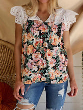 Blouses Printed V-Neck Lace Panel Casual Blouse for Women