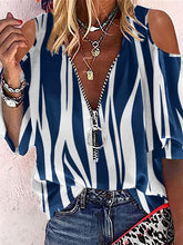 Blouses Printed V-Neck Zip Off-The-Shoulder Blouses for Women