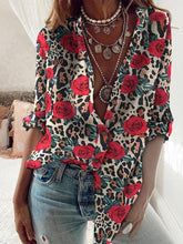 Blouses Rose Flower Long Sleeve Stand Collar Blouse for Women
