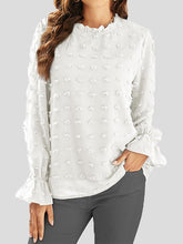 Blouses Ruffle Neck Jacquard Long Sleeve Blouse for Women