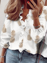 Blouses Ruffle Print V-Neck Long Sleeve Blouse for Women