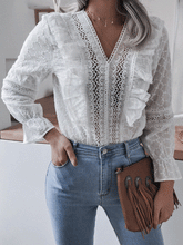 Blouses Ruffled Long Sleeve Lace Blouse for Women