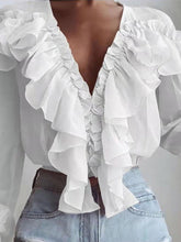 Blouses Ruffled V-Neck Chiffon Long Sleeve Blouse for Women