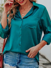 Blouses Satin Lapel Button Long Sleeve Blouse for Women