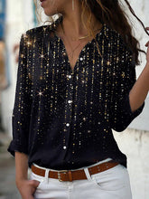 Blouses Shiny Print Button Long Sleeve Blouse for Women