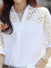 Blouses Simple Lace Panel Mid Sleeve Chiffon Blouse for Women
