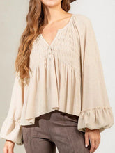 Blouses Solid Button Balloon Sleeve Knit Blouse for Women