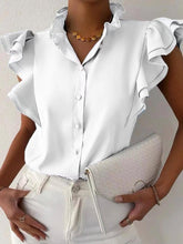Blouses Solid Button Ruffle Sleeveless Blouse for Women