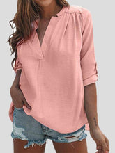 Blouses Solid Casual V-Neck Long Sleeve Blouse for Women
