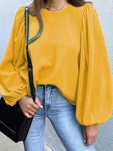 Blouses Solid Crew Neck Balloon Sleeve Blouse for Women