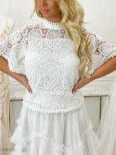 Blouses Solid Crew Neck Lace Blouse for Women