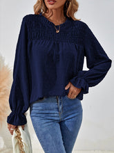 Blouses Solid Jacquard Crew Neck Long Sleeve Blouse for Women