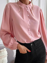Blouses Solid Lapel Button Long Sleeve Blouse for Women
