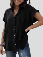 Blouses Solid Lapel Button Short Sleeve Blouse for Women