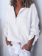 Blouses Solid Lapel Pocket Long Sleeve Blouse for Women
