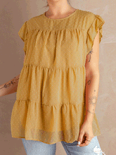 Blouses Solid Polka Dot Jacquard Ruffle Blouse for Women