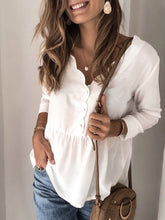 Blouses Solid V-Neck Button Long Sleeve Blouse for Women
