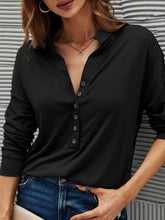 Blouses Solid V-Neck Button Long Sleeve Blouse for Women