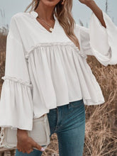 Blouses Solid V-Neck Flared Long Sleeve Chiffon Blouse for Women