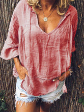 Blouses Solid V-Neck Hollow Long Sleeve Blouse for Women