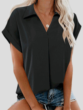 Blouses Solid V-Neck Short Sleeve Blouse for Women