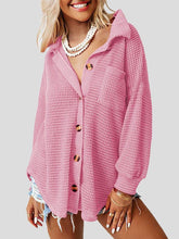 Blouses Solid Waffle Button Long Sleeve Blouse for Women