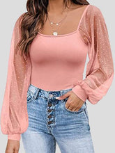 Blouses Square Neck Mesh Panel Balloon Sleeves Blouse for Women